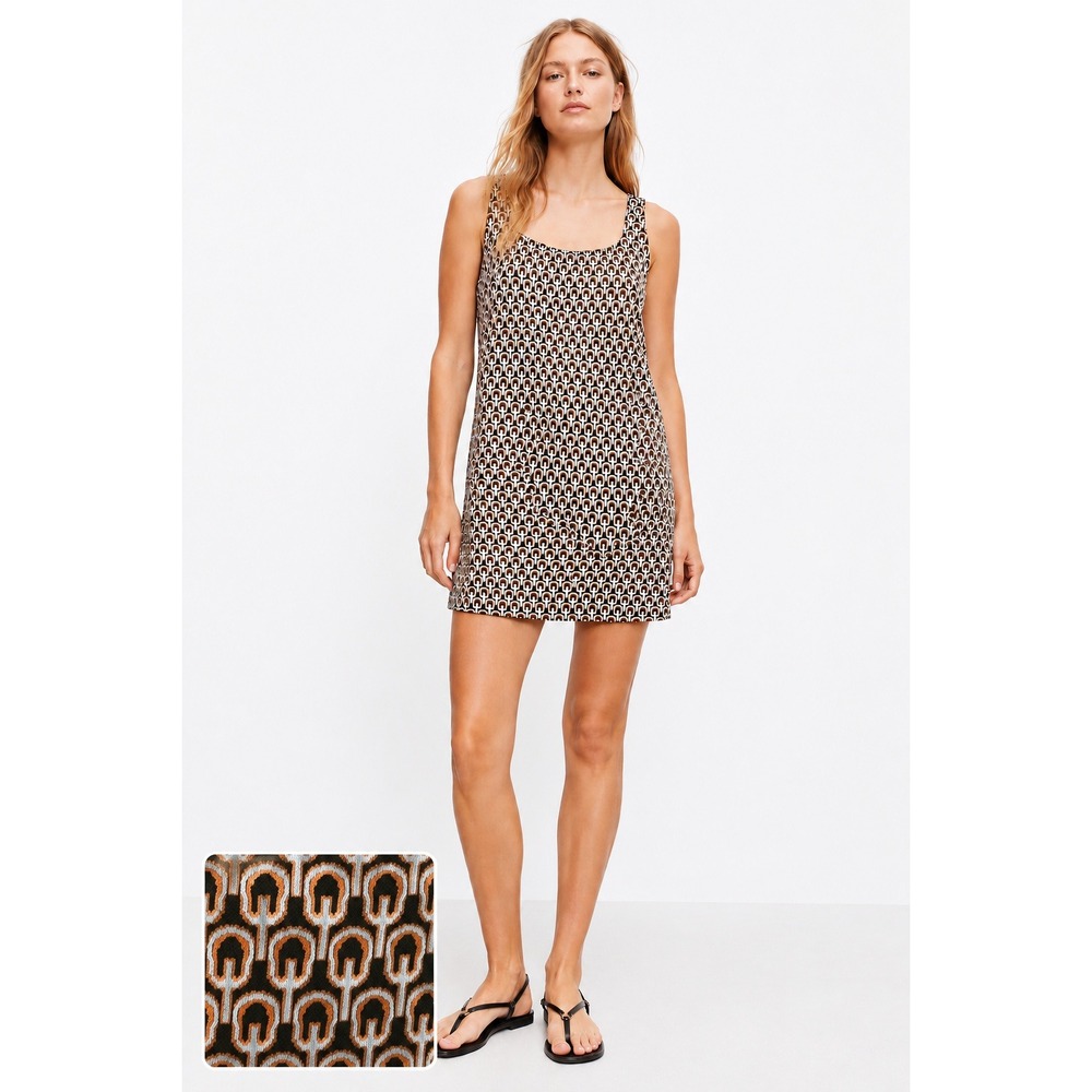 Zara Womens Geometric Knit Shift Mini Dress Size M Blue Orange Retro Mod Chic‎